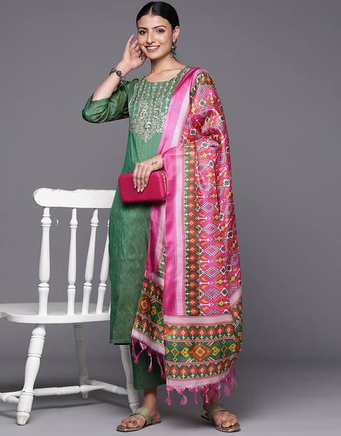 Hazel Green Poly Silk Straight Pant