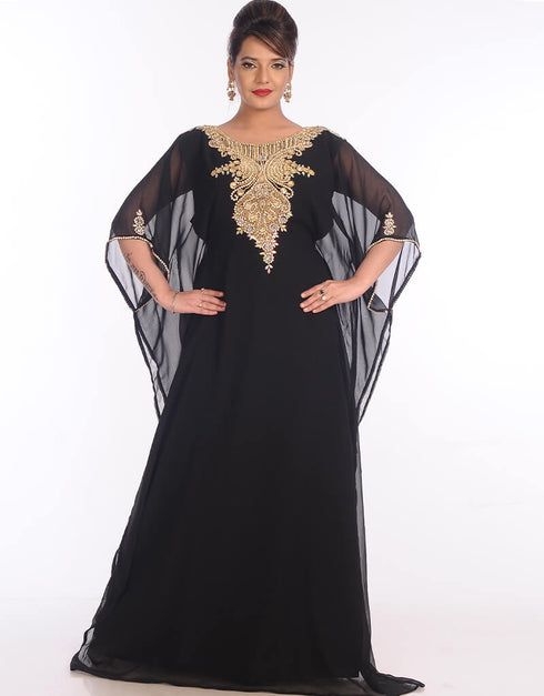 Dubai Black Georgette Hand Embroidery Party Wear Kaftan