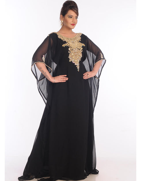 Dubai Black Georgette Hand Embroidery Party Wear Kaftan