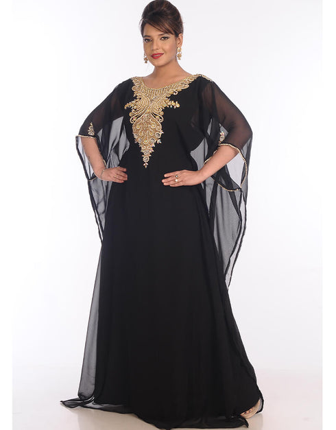 Dubai Black Georgette Hand Embroidery Party Wear Kaftan