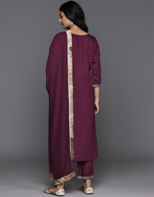 Wine Berry Silk Blend Straight Pant Women