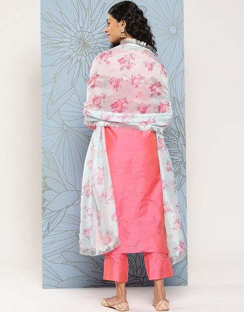 Rose Pink Chanderi Silk Straight Pant Women