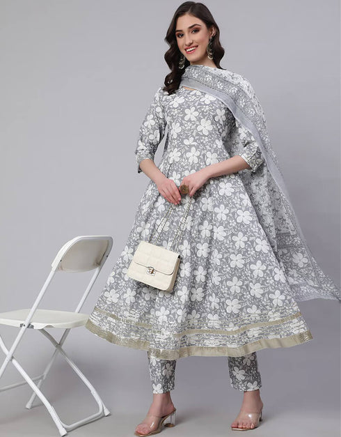 Grey Cloud Pure Cotton Anarkali Pant
