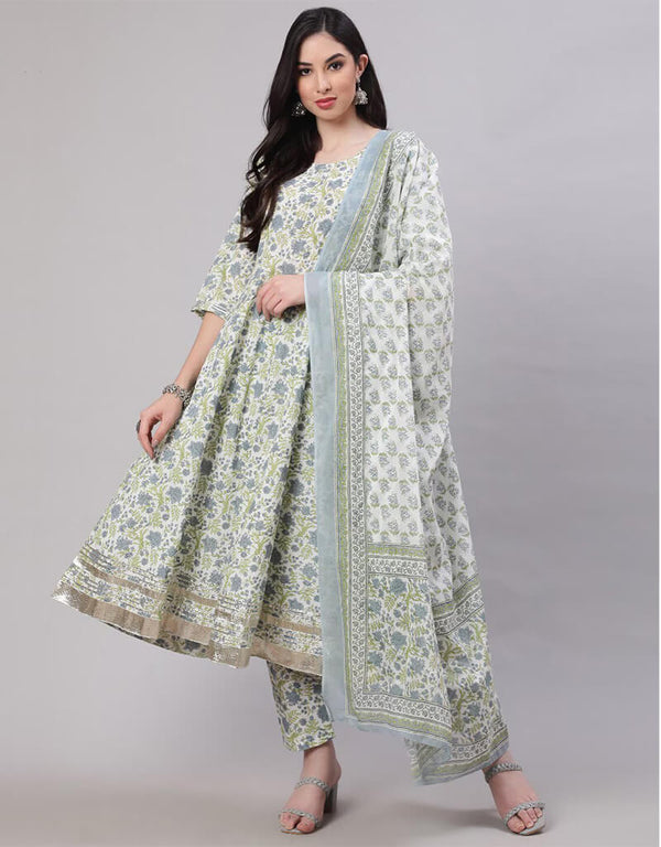 Cadet Blue Pure Cotton Anarkali Pant