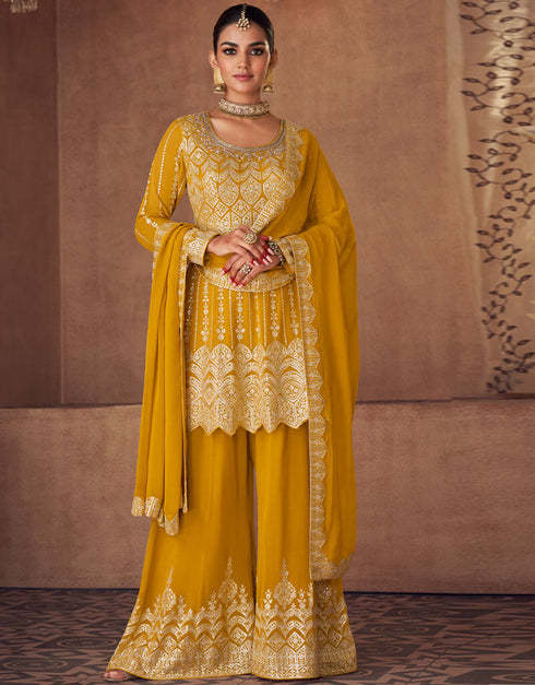Mustard Real Georgette Palazzo Salwar