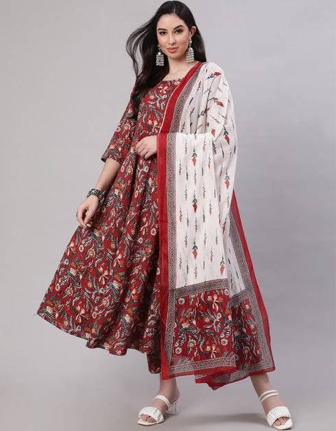 Cornell Red Pure Cotton Anarkali Pant