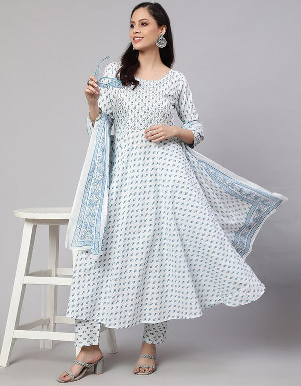 Titan White Pure Cotton Anarkali Pant