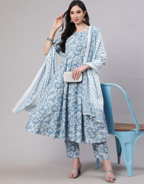 Dusty Blue Pure Cotton Anarkali Pant