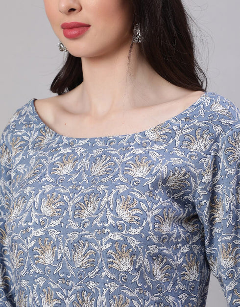 Cadet Blue Pure Cotton Anarkali Pant Closure View