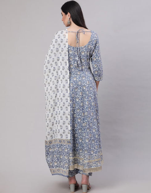 Cadet Blue Pure Cotton Anarkali Pant Women