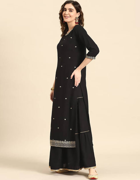 Black Viscos Rayon Straight Sharara Closure View