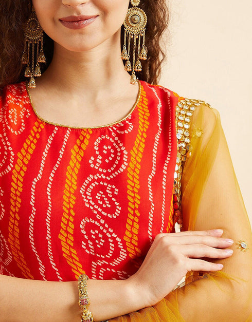 Orangey Red Poly Georgette Suit Palazzo Closure View