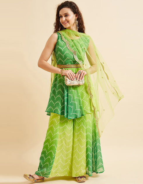 Faded Green Poly Georgette Suit Palazzo