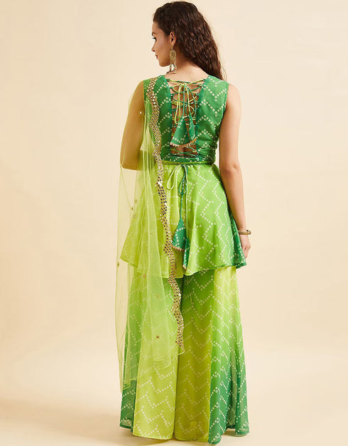 Faded Green Poly Georgette Suit Palazzo Women