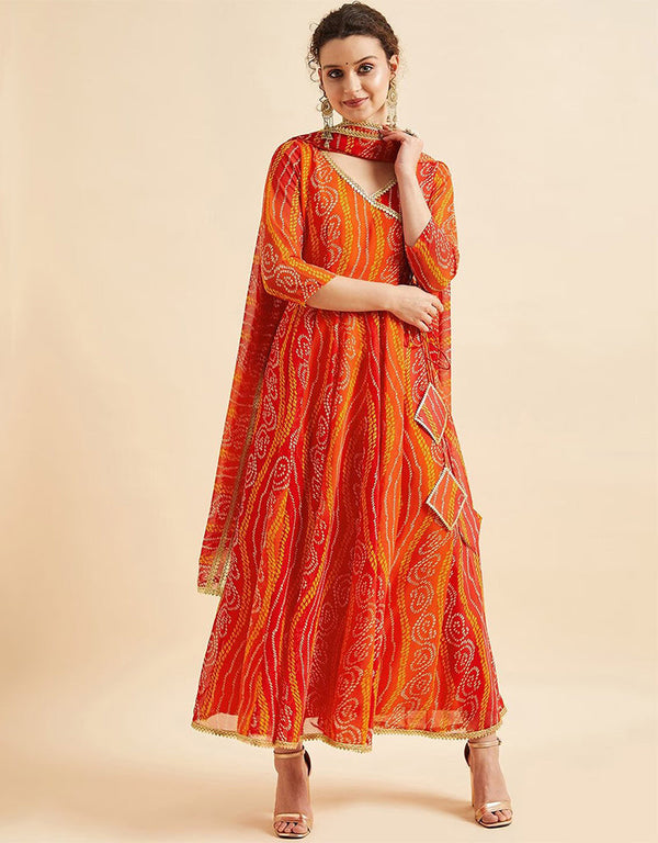 Pastel Red Poly Georgette Anarkali Pant