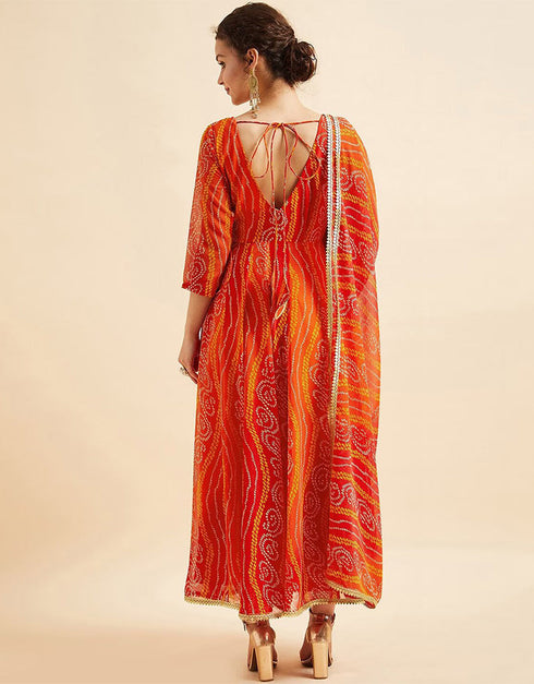 Pastel Red Poly Georgette Anarkali Pant Closure View