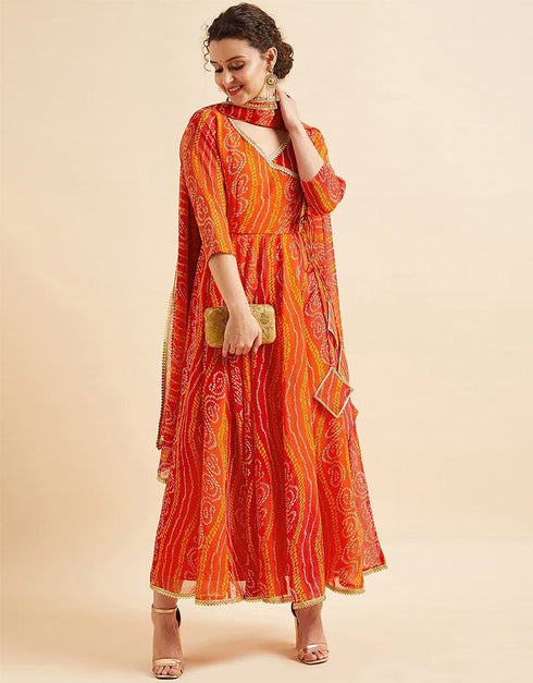 Pastel Red Poly Georgette Anarkali Pant Women