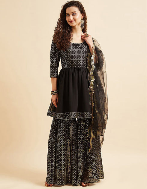 Black Poly Georgette Suit Sharara Women Muslim