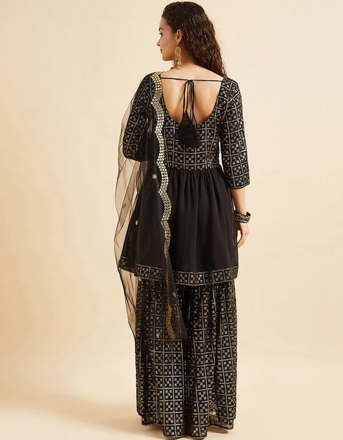 Black Poly Georgette Suit Sharara Women