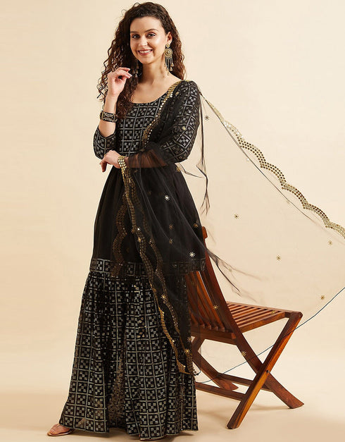 Black Poly Georgette Suit Sharara