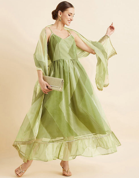 Olive Organza Anarkali N/A
