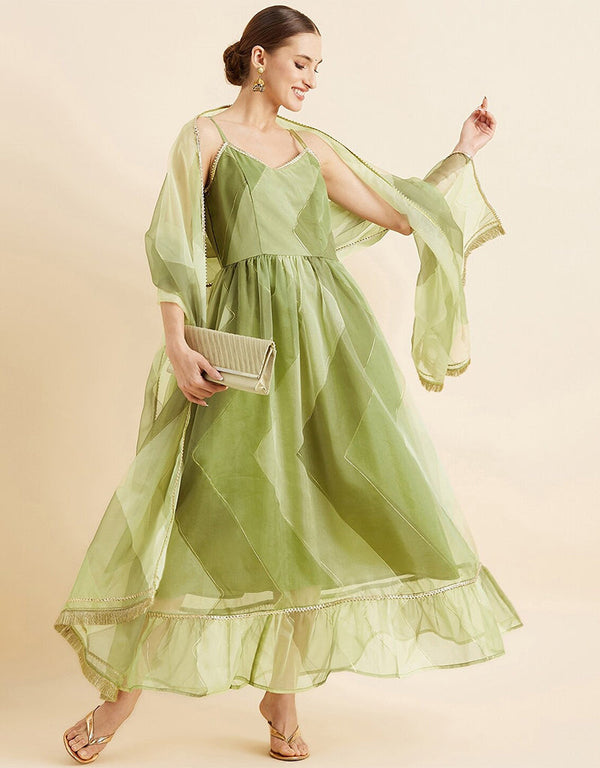 Olive Organza Anarkali N/A