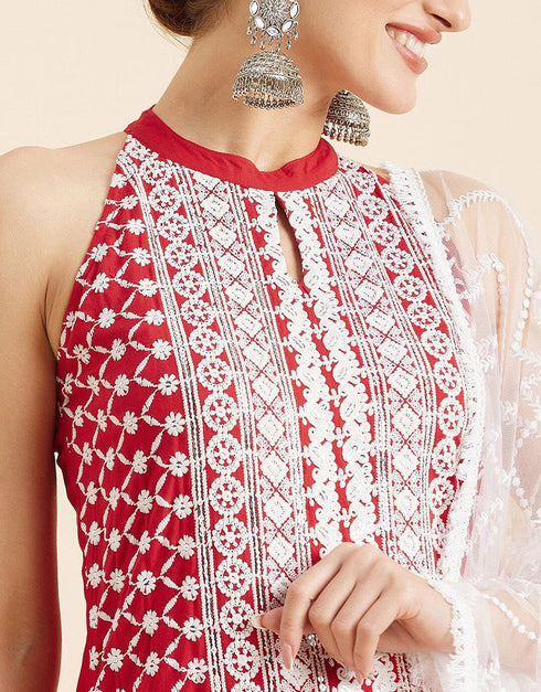 Lipstick Red Viscos Rayon Straight Palazzo Closure View