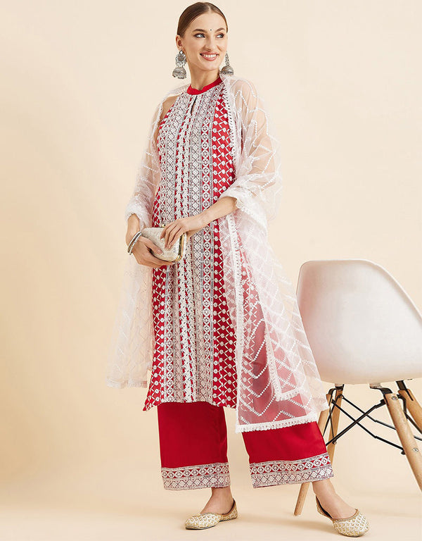 Lipstick Red Viscos Rayon Straight Palazzo