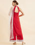 Lipstick Red Viscos Rayon Straight Palazzo Women