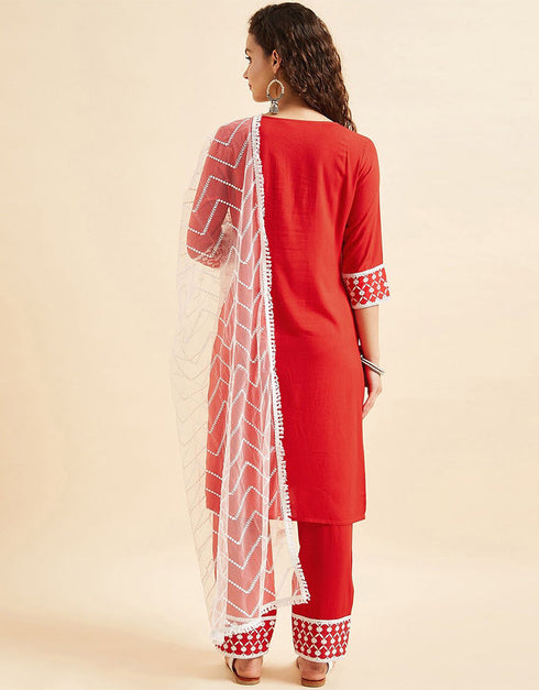 Venetian Red Viscos Rayon Straight Palazzo Women