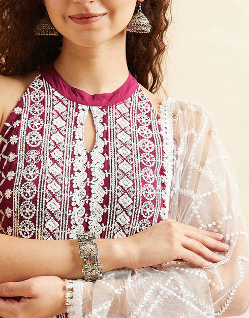 Wine Berry Viscos Rayon Straight Palazzo Closure View