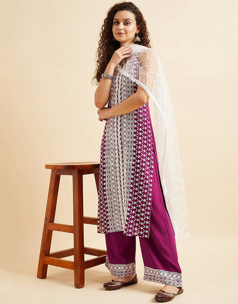 Wine Berry Viscos Rayon Straight Palazzo