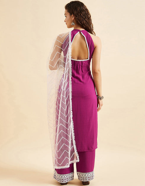 Wine Berry Viscos Rayon Straight Palazzo Women