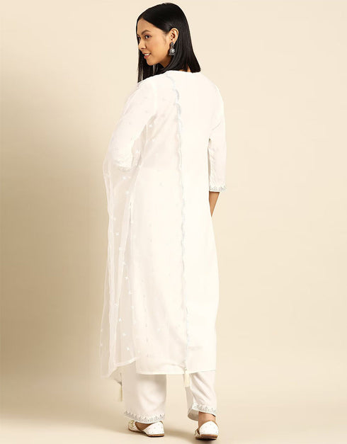 Ecru White Viscos Rayon Anarkali Pant Women