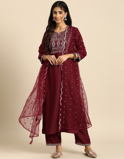 Maroon Oak Viscos Rayon Anarkali Pant