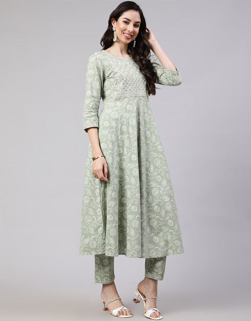 Heathered Grey Pure Cotton Anarkali Pant Closure View