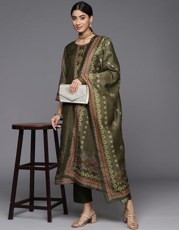 Rifle Green Chanderi Silk Straight Pant