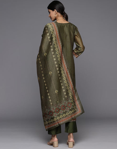 Rifle Green Chanderi Silk Straight Pant Closure View