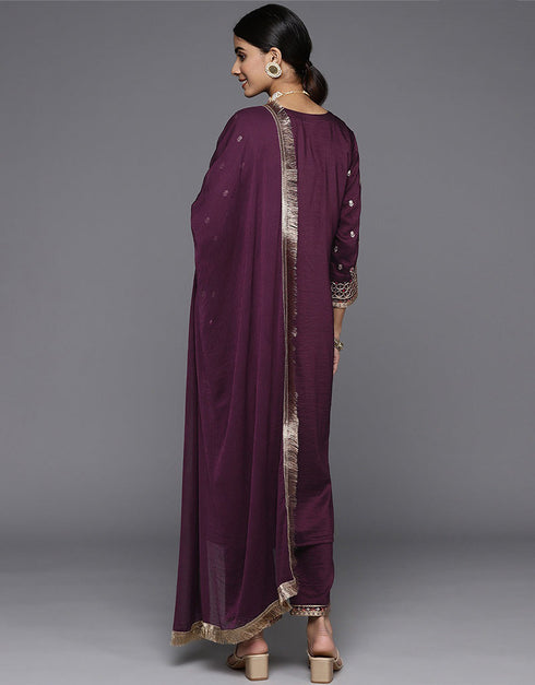 Wine Berry Blended Silk Straight Pant Closure View