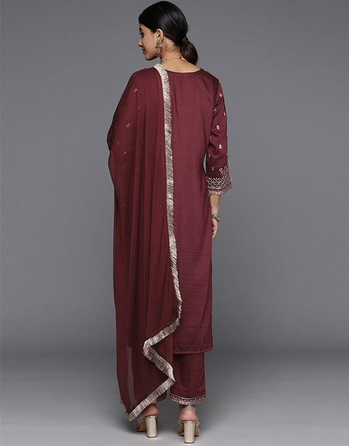 Wine Blended Silk Straight Pant Closure View