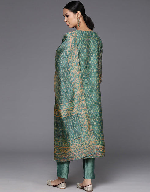 Lunar Green Chanderi Silk Straight Pant Closure View