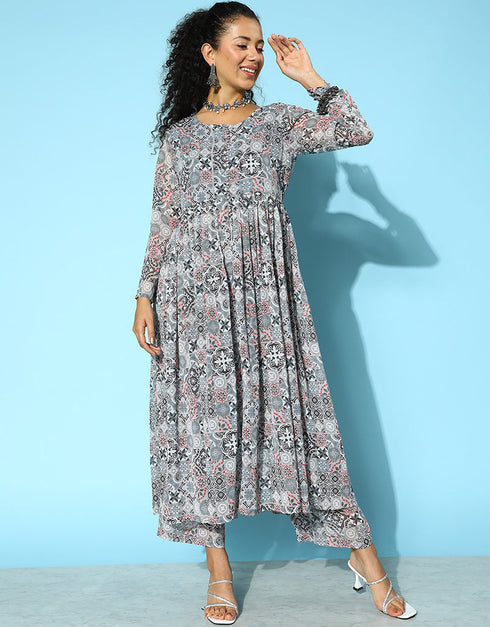 Grey Cloud Silk Georgette Suit Pant