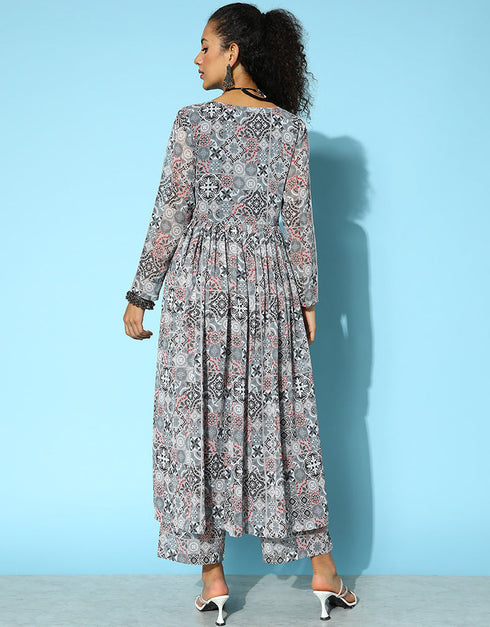 Grey Cloud Silk Georgette Suit Pant Closure View