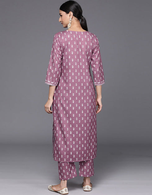 Dusky Purple Viscos Rayon Straight Pant Closure View