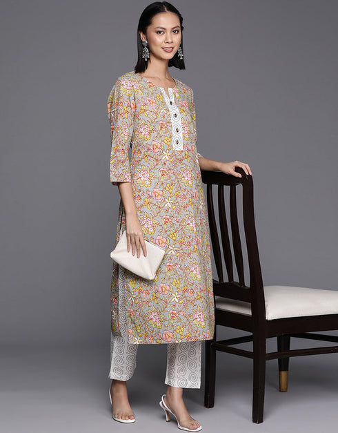 Foggy Grey Pure Cotton Straight Pant