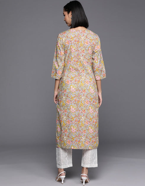 Foggy Grey Pure Cotton Straight Pant Closure View