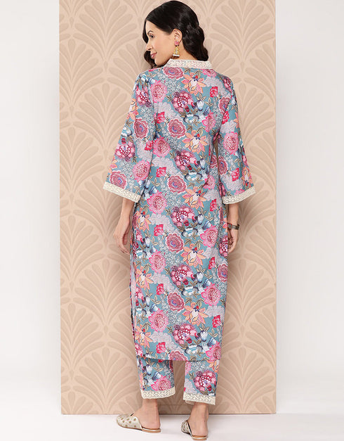 Moonstone Blue Viscos Rayon Straight Pant Closure View