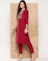 Cornell Red Silk Blend Straight Pant Closure View
