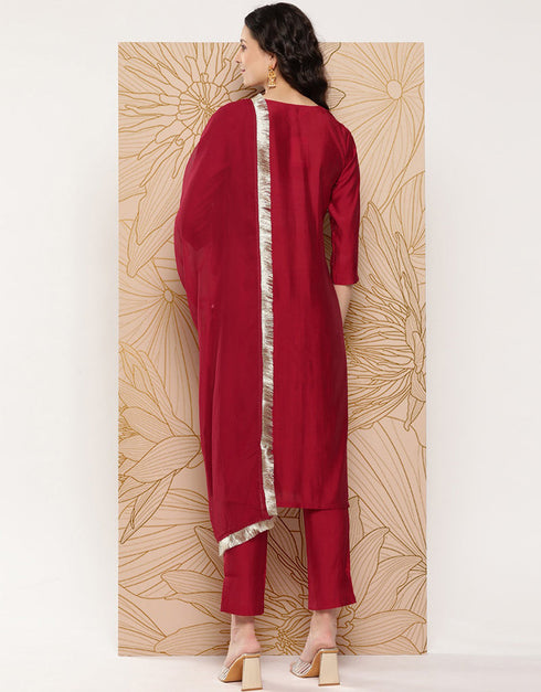 Cornell Red Silk Blend Straight Pant Women