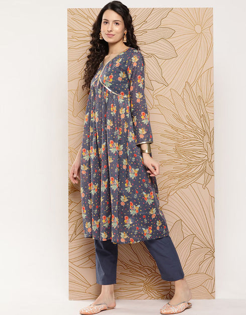 Mid Grey Pure Cotton Suit Pant Closure View